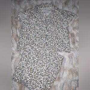 Rylee + Cru Floral Kids Pajama Set - White and Brown